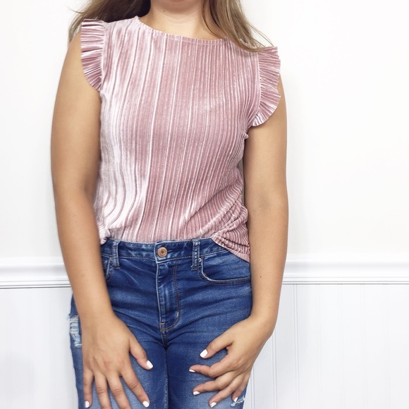 Worthington Tops - Worthington | Velvet Ribbed Ruffle Cap Sleeve Top